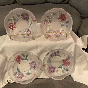 VTG 1990's SAVOIR VIVRE-4 Frosted Crystal Serving Bowls-California Poppy-5.5"D